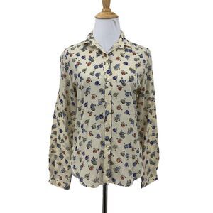 Vintage JCPenney Button Up Shirt Womens S Small Long Sleeve Penny Farthing Bike